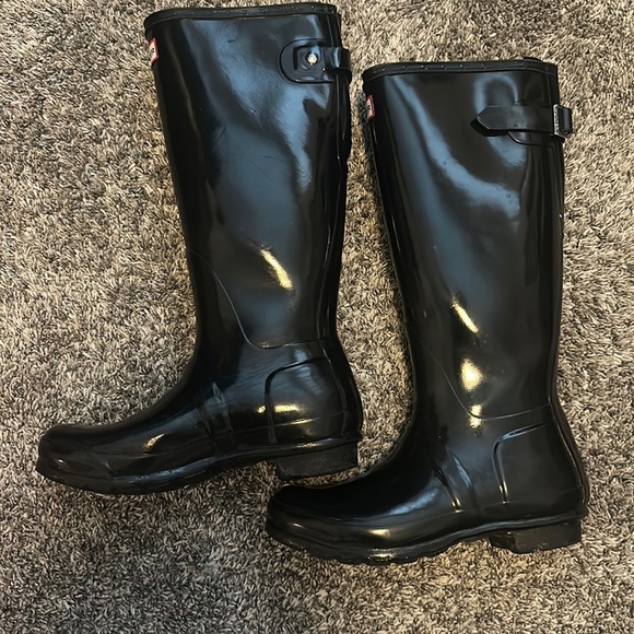 Hunter Original Back Adjustable Gloss Rain Boots black size 7 - Picture 2 of 9